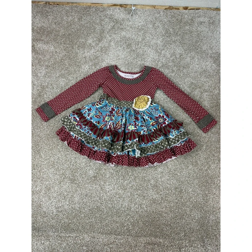 Mustard Pie Girls 3T Dress Twirl MJ Style Polka Dot Tiered Ruffle Red Blue 3